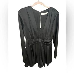 Astr Black Romper silky feeling medium v neck bow Anthropologie